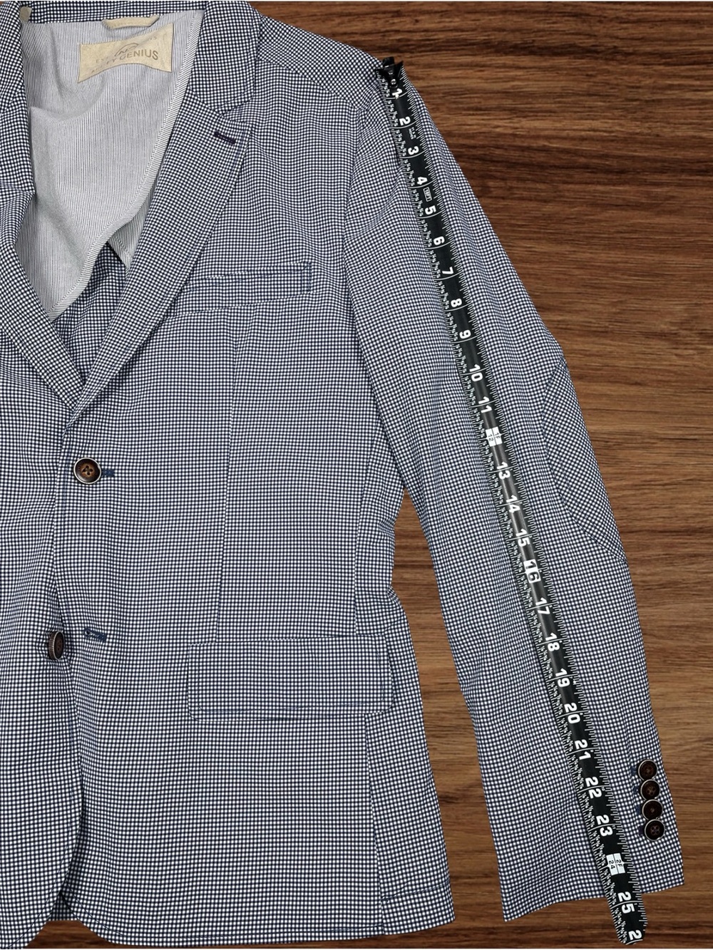 Nifty Genius Men’s Lightweight Navy Blue Micro-check Jacket. Size Small - Picture 12 of 15